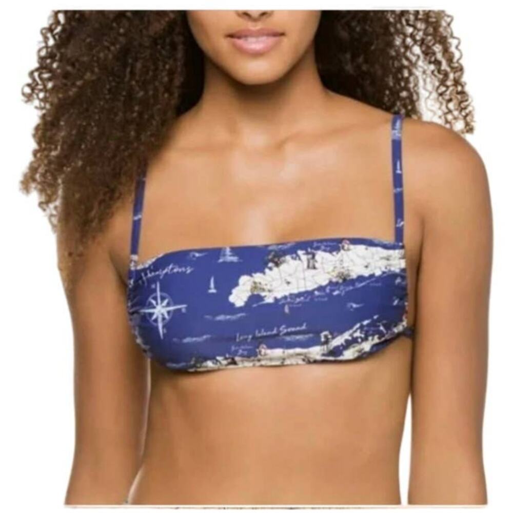 NEW We Wore What blue Hamptons map Leigh swim top Emily bikini bottom size xs
